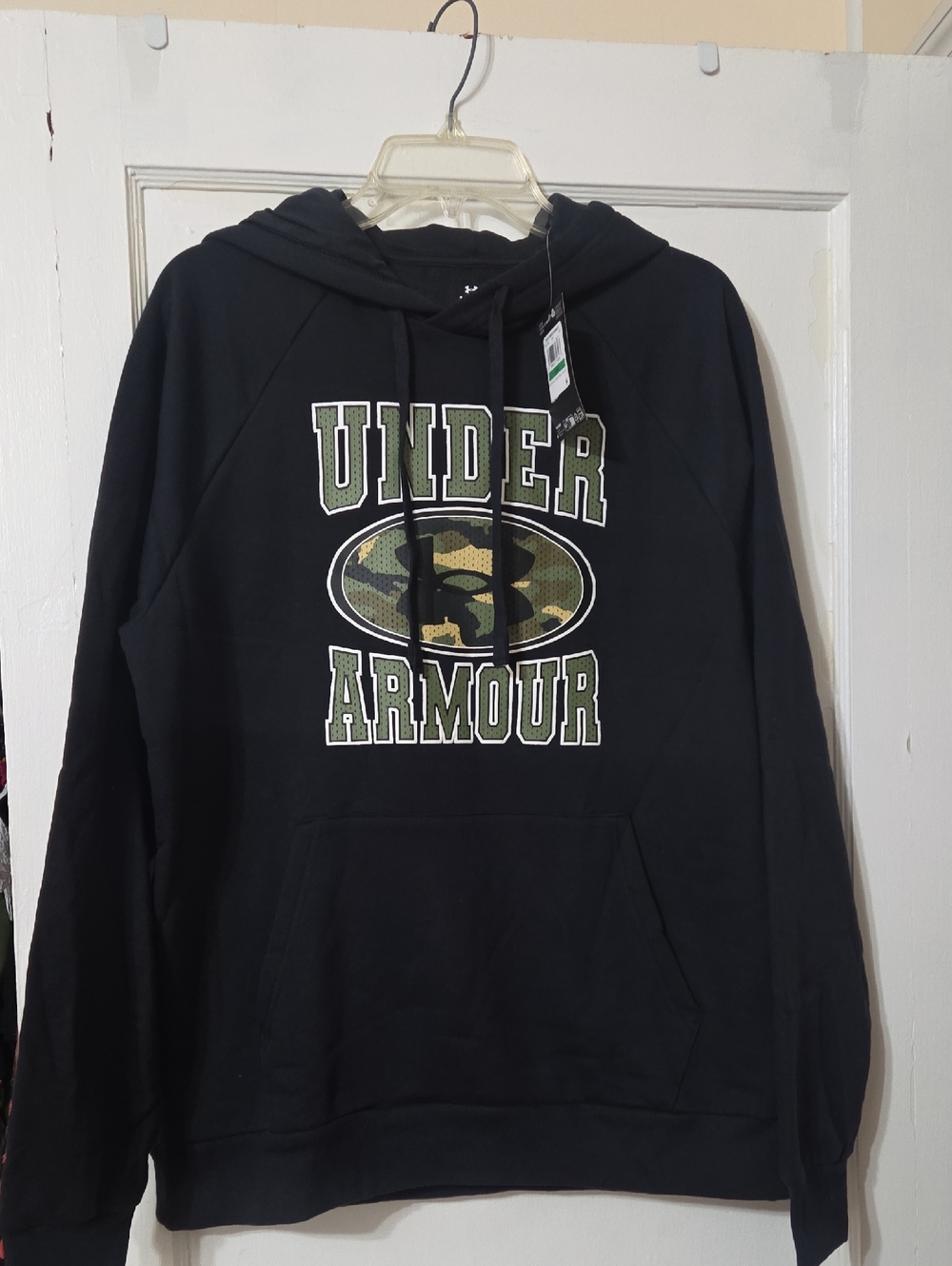 Under Armour Black Hoodie with Green Camo Logo